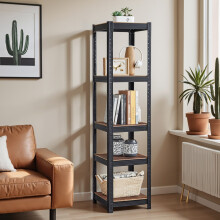 5-Tier Storage Shelf - Wood and Metal - Rustic Brown and Black - Adjustable and Heavy Duty