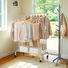 Clothing Rack - Metal - Black - Double-Rod with Wheels and Shelf, Heavy-Duty 100 kg Capacity