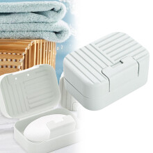 Boîte à savon rayée Kiteky avec couvercle, verte - Étui à savon portable en plastique avec éponge de drainage, idéal pour les voyages, le