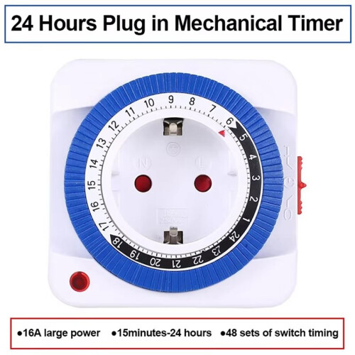 EU 24 Hours Timer  Timer Plug in Mechanical Grounded Programmable  Countdown Loop  Socket 2