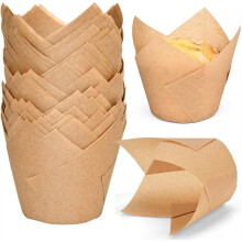 100 Caissettes à Cupcakes Tulipe Naturelles, Grandes Caissettes à Muffins, Emballages Antiadhésifs pour Cupcakes de Fête