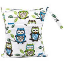 (Owl)Bolsa de pañales con patrón de dibujos animados tejida tela plana impresión digital con doble cremallera