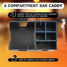 Organisateur de Bar Robuste et Rechargeable à 6 Compartiments pour Accessoires de Bar, Serviettes, Cure-Dents, Pailles