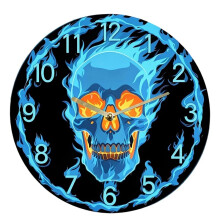 12-Inch Skull-Themed Silent Wall Clock with Roman Numerals - Bold Flame Skull Design No Battery