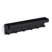 Key Ring,Wall Keychain,With Shelf,Key Tray with Shelf and 6 Self-Adhesive Hooks,Key Bar for Office Bathroom Black