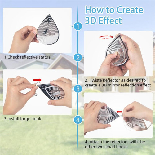 3 Pcs Bird Scare Discs Set, Bird Reflectors Wind Spinner, Extra Sparkly Drop-Shape Wind Spinner Bird Devices 2