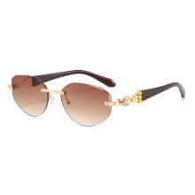 (Gold Tea)Modern Oval Cat Eye Spectacles With Pc Frame Uv400 Protection Ideal For Women Teens