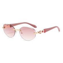 (Gold Pink)Modern Oval Cat Eye Spectacles With Pc Frame Uv400 Protection Ideal For Women Teens