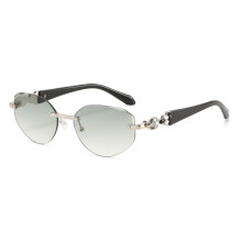 (Silver Green)Modern Oval Cat Eye Spectacles With Pc Frame Uv400 Protection Ideal For Women Teens