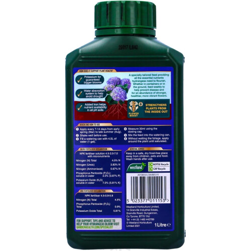 Westland Westland Hydrangea Specialist Liquid Feed 1L Plant Food for Hydrangeas 2