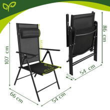 Chaises de jardin pliantes, lot de 2, noires, réglables