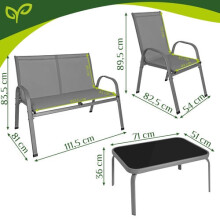Ensemble de mobilier de jardin 4 pièces, acier et verre, gris