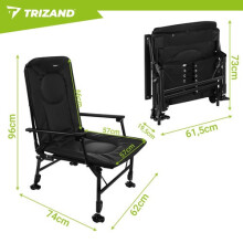 Silla de pesca plegable ajustable con reposabrazos y respaldo.