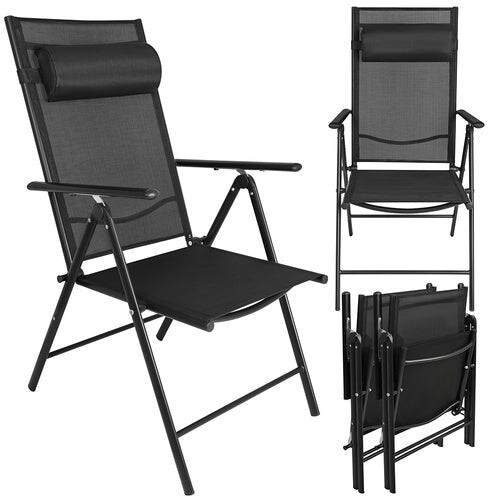 Folding Garden Chairs, Set of 2, Black, Adjustable 1