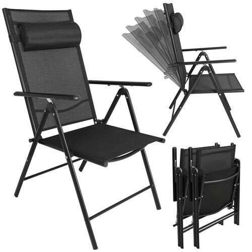 Folding Garden Chairs, Set of 2, Black, Adjustable 2