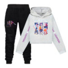 (Grey, 110cm) Hunters Demon Kpop Girl Long Sleeve Hoodie Jogger Set Soft School Fabric Autumn