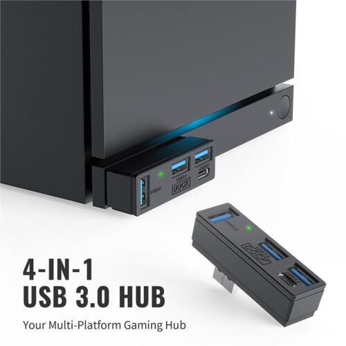 Hub USB 3.0 com 4 Portas (3 USB 3.0 e 1 Tipo C) para Steam Machine, para PS5, PC e Laptop. Conexão de 5 Gbps. Conecte e Use. 1