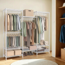Portable Wardrobe - Heavy-Duty Metal - White - Adjustable Shelves and Hanging Rails
