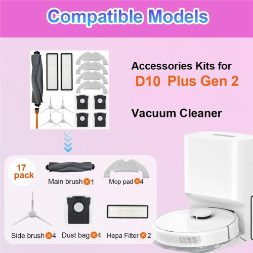16pcs Accessories Kit for  D10  Gen 2 Robot Vacuum Cleaner Replacement Parts 2