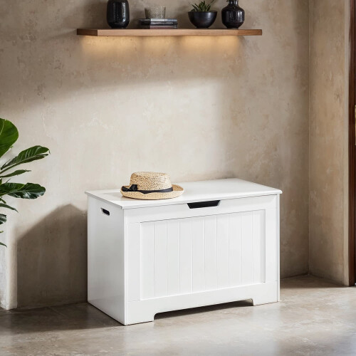 Entryway Storage Cabinet - MDF - White - Multi-functional Shoe Bench and Toy Box 1