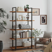 5-Tier Storage Shelf - Wood and Metal - Rustic Brown and Black - Industrial Style