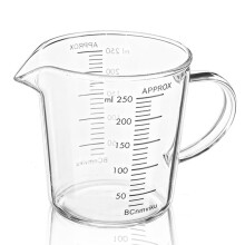 Pichet Doseur en Verre Borosilicate de 250 Ml pour le Café, le Lait et Encore, avec Bord en V et Poignée Ergonomique