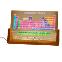 Acryl Periodiek Systeem op een Houten Voet, een Ideaal Studiegeschenk voor Studenten en Vrienden, Geschikt Als Vakantiegeschenk