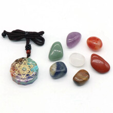2X Seven Chakra Set Natural Aura Mixed Crystal Home Decoration Healing Polished Gemstone Collection Amulet Necklace