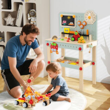 Kinder-Werkbank aus Holz mit Werkzeugset und Aufbewahrung