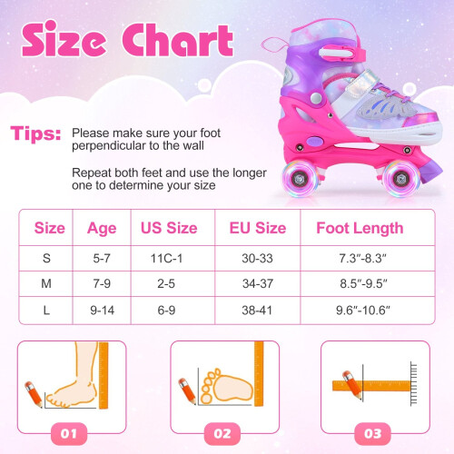 Verstellbare Kinder-Rollschuhe mit Leuchtrollen, Pink 2