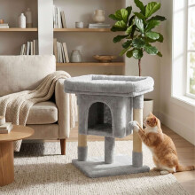 Katzenbaum mit Höhle und Plattform, Hellgrau, 60 cm