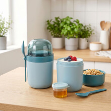 Müslibecher zum Mitnehmen, 4er-Pack, Blau, BPA-freier Kunststoff