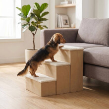 Zusammenklappbare Hundetreppe mit Aufbewahrungsmöglichkeit, Beige, Mittel