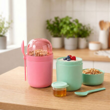 Müslibecher zum Mitnehmen, 4er-Pack, BPA-frei, mit Löffel