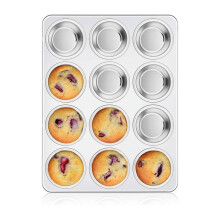 Teglia per Muffin, Teglia per Cupcake In Acciaio Inossidabile con 12 Tazze di Dimensioni Regolari, 13,8" X 10,4" Vassoio per Uova Antiaderente