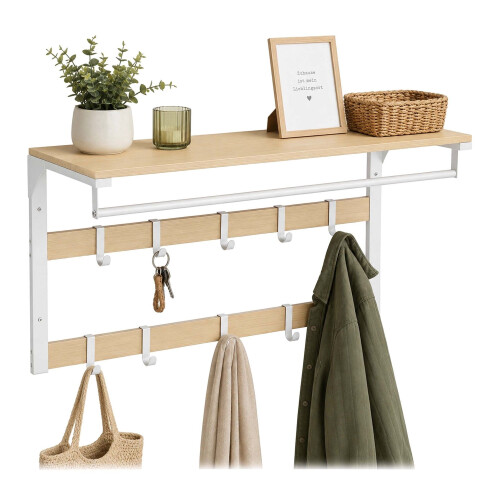 Wandkapstok met plank, wit, 80 cm 1