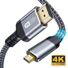 (2M) Micro HDMI to HDMI 4K Cable Male to Male Braided Adapter From Camera To Monitor