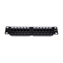 PatchPanel mit 12 , CAT5e, 10G-Unterstützung, 1 HE, UTP, 19 Zoll, Wand- oder Rackmontage, LSA-Anschlussblock für CAT5e
