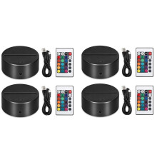 4 Pack 3D Night LED Light Lamp Base + Remote Control + USB Cable, 16 Colors Light Show Display Stand for Acrylic Black