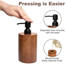 Distributeur de Savon en Bois, Distributeur de Savon Rechargeable pour Salle de Bain et Cuisine, Design Cylindrique, Décoration de Comptoir Rustique.