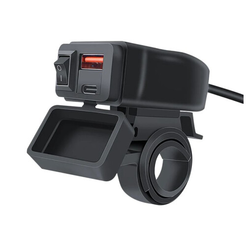 Universal Motorcycle USB+Type-C Charger QC3.0 Handlebar Fast Charging Waterproof Socket Adapter