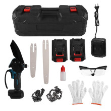 Cordless Chainsaw 6+8 Inch Tree Pruner with 2 Batteries for Cutting Trees, Garden, Branches, and Bushes EU Plug