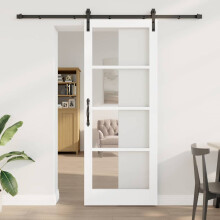 vidaXL Sliding Door ORKDAL White 83 x 211 cm Solid Pine Wood and Glass