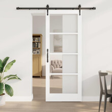 vidaXL Sliding Door White 83 x 211 cm Solid Pine Wood and Glass