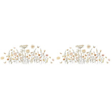 2X Boho-Blumen-Wandaufkleber, Wildblumen, Blumengras, Aufkleber für Babyzimmer, Mädchenschlafzimmer, Kinderzimmer, Wanddekoration