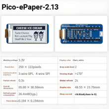 Écran EPaper 2,13 Pouces pour Raspberry Pi , Encre Électronique Blanche/Noire, 250 X 122 Pixels, Interface de Communication SPI