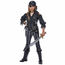 (X-Large (12-14), Black) Rebel Pirate Buccaneer Caribbean Swashbuckler Story Book Week Girls Costume