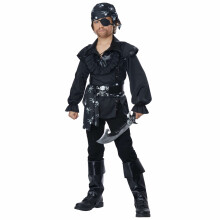 (Small (6-8), Black) Skull Island Pirate Buccaneer Captain Carribbean Book Week Child Boys Costume