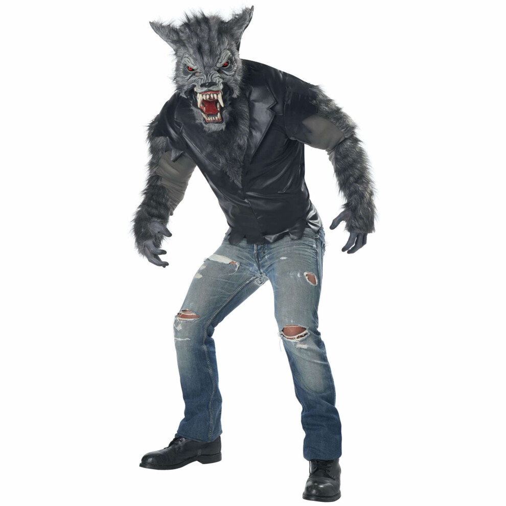 Photos - Fancy Dress California , Grey) Full Moon Fury Wolf Werewolf Horror Beast Monster Halloween Mens Costume (S/M (38-42)