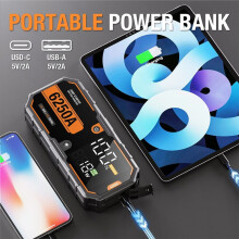 Auxiliar de Partida para Bateria de Carro 6250A, 12V, PD65w, 26000mAh, 13L, para Emergências